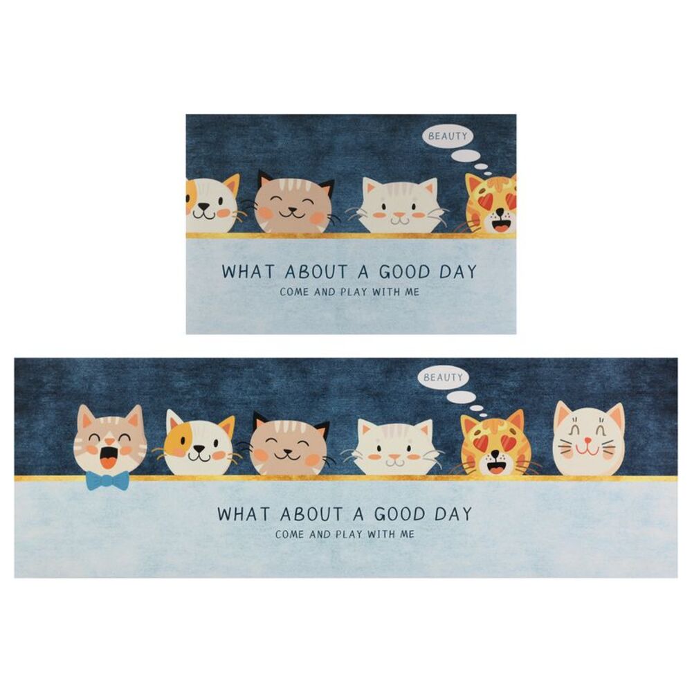 Set of 2  Cushioned Non Slip Waterproof Mats 16" x 24" + 16" x 47" Cat